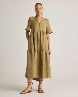 100% Organic Cotton Gauze Split Neck Midi Dress