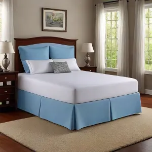 11 Inches Drop Bed Skirt Sky Blue Solid Egyptian Cotton 1000TC