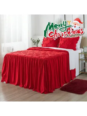 4/5 Piece Pintuck Ruffle Skirt Bedspread Set with a Fluffy Rug