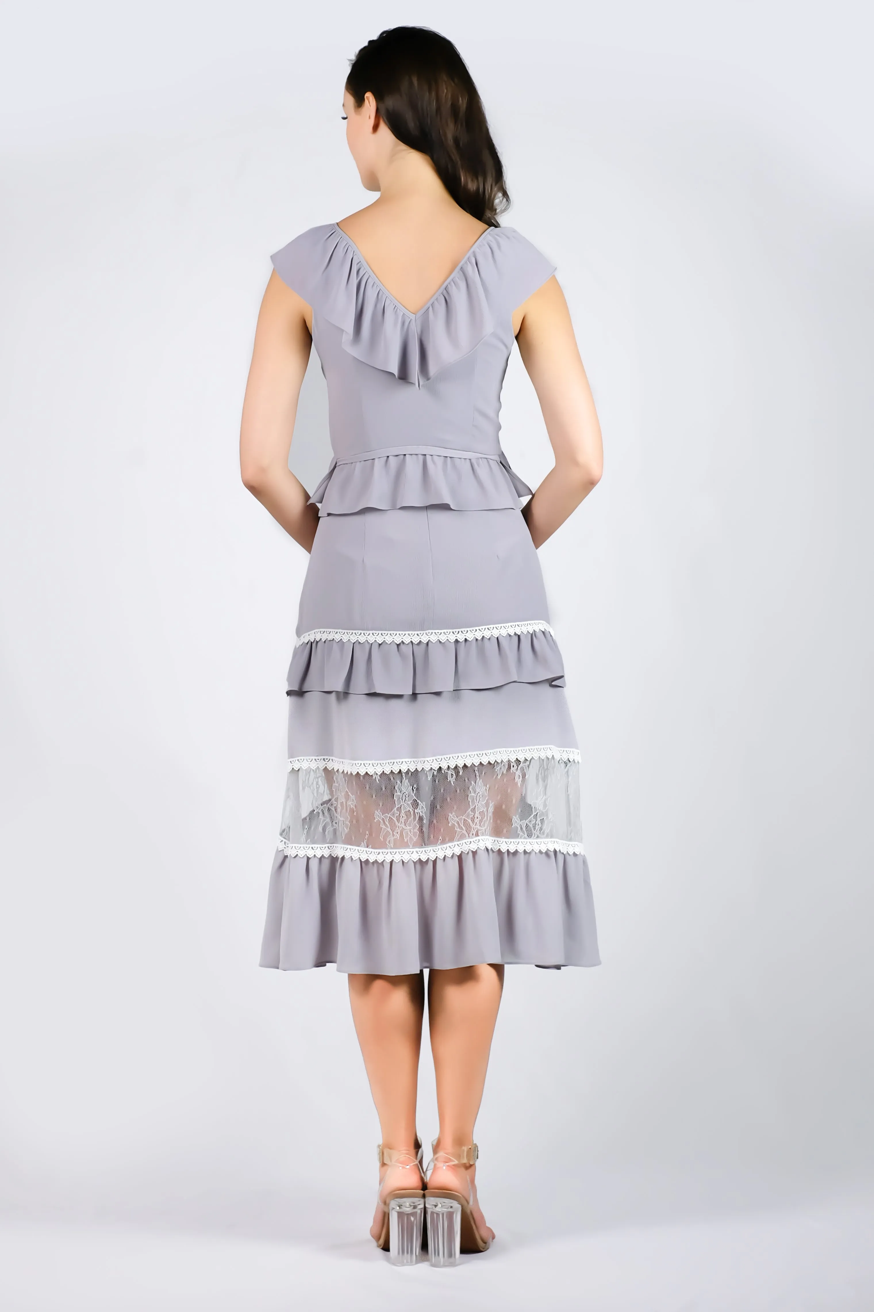 AW'18 Lace Panel Skater Skirt - Gray