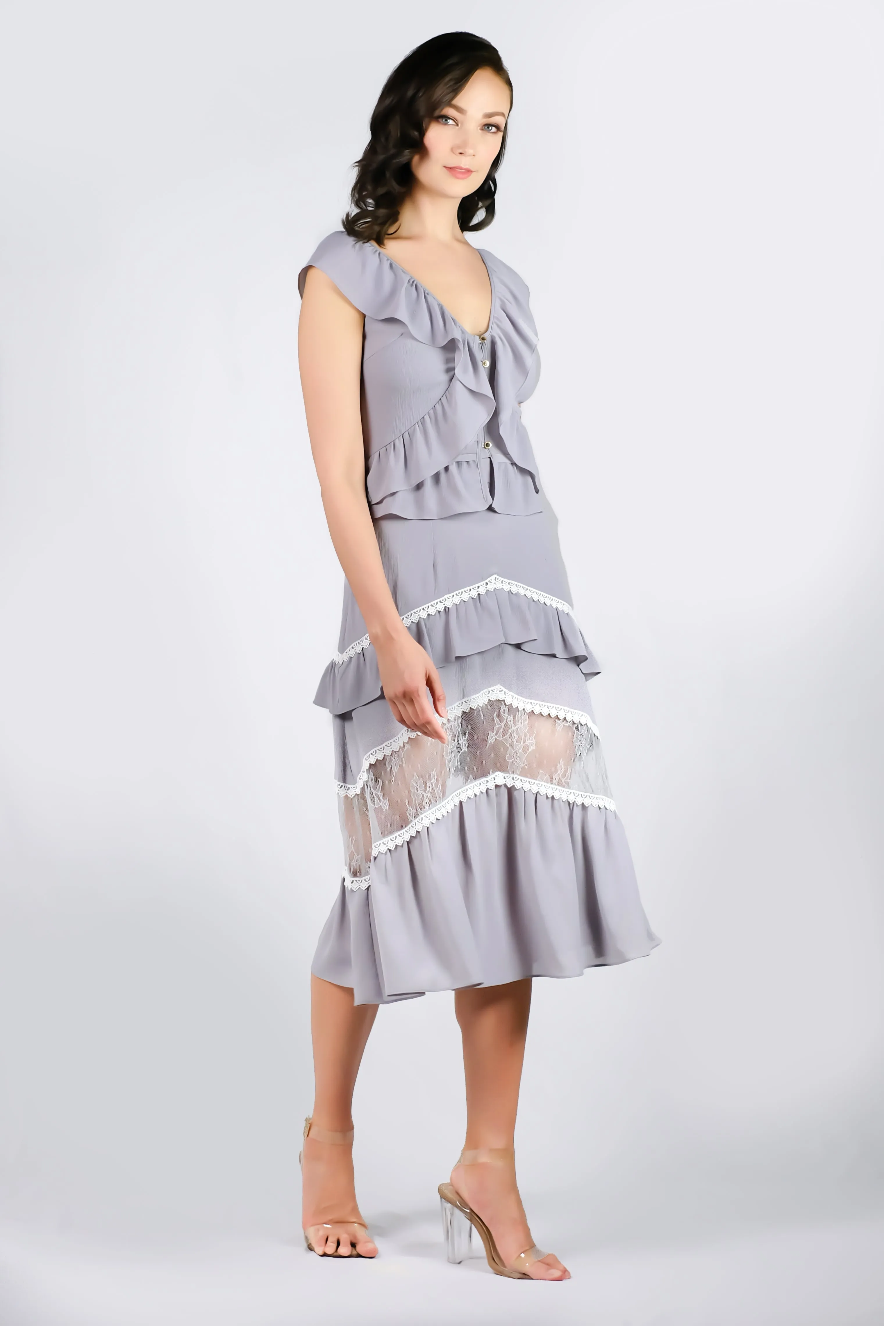 AW'18 Lace Panel Skater Skirt - Gray