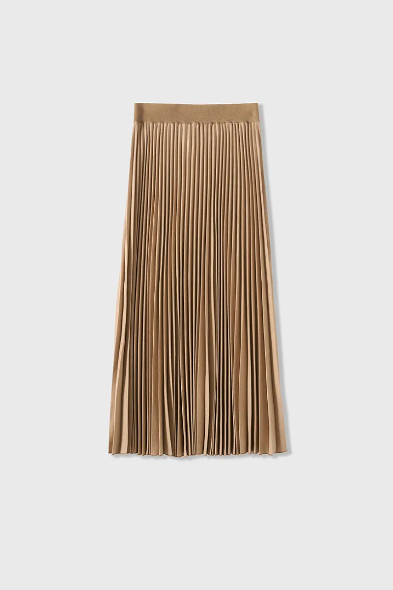 Black Wool Blend Maxi Pleated Skirt