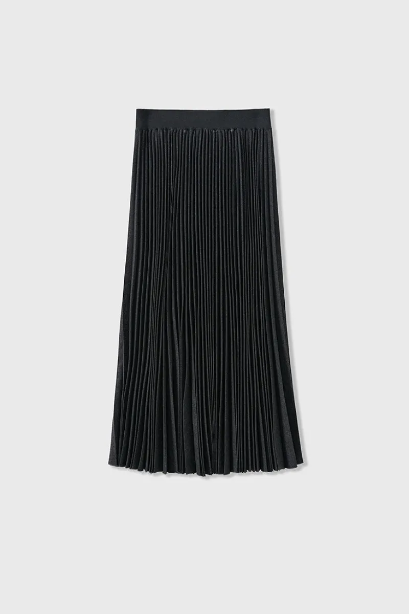 Black Wool Blend Maxi Pleated Skirt
