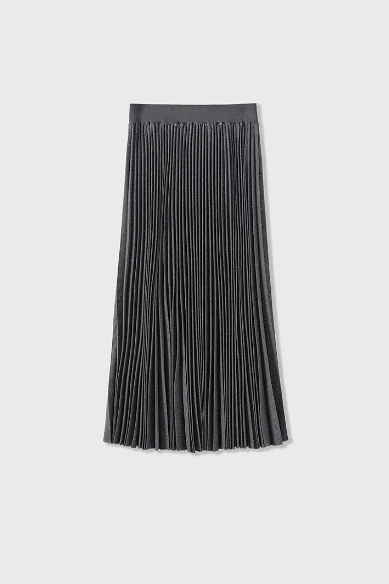 Black Wool Blend Maxi Pleated Skirt