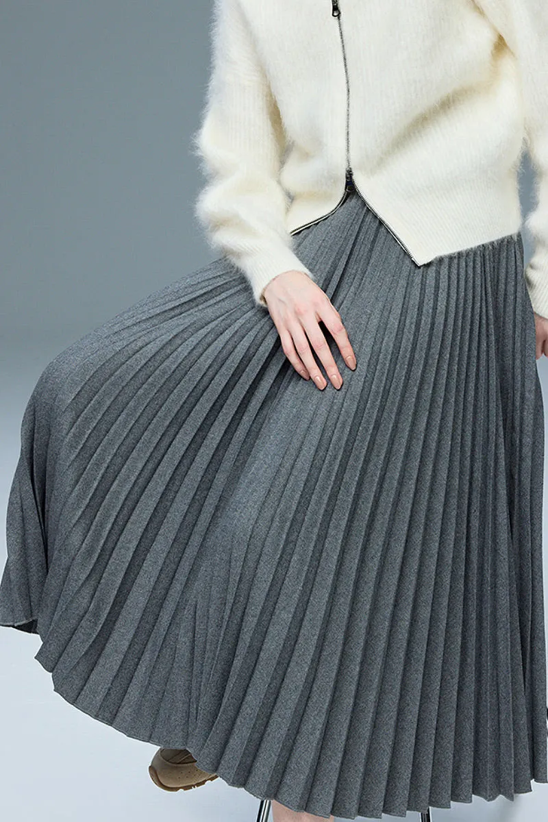 Black Wool Blend Maxi Pleated Skirt