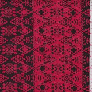 Cherry/Black Aztec Stripe Jacquard Double Knit Fabric