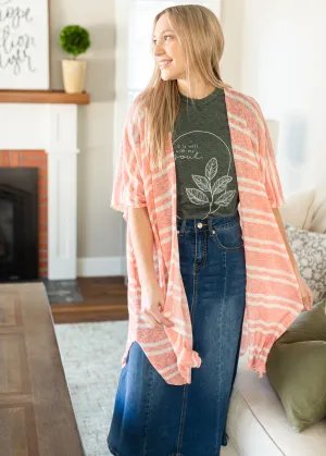 Coral and White Lightweight Striped Cardigan - FINAL SALE