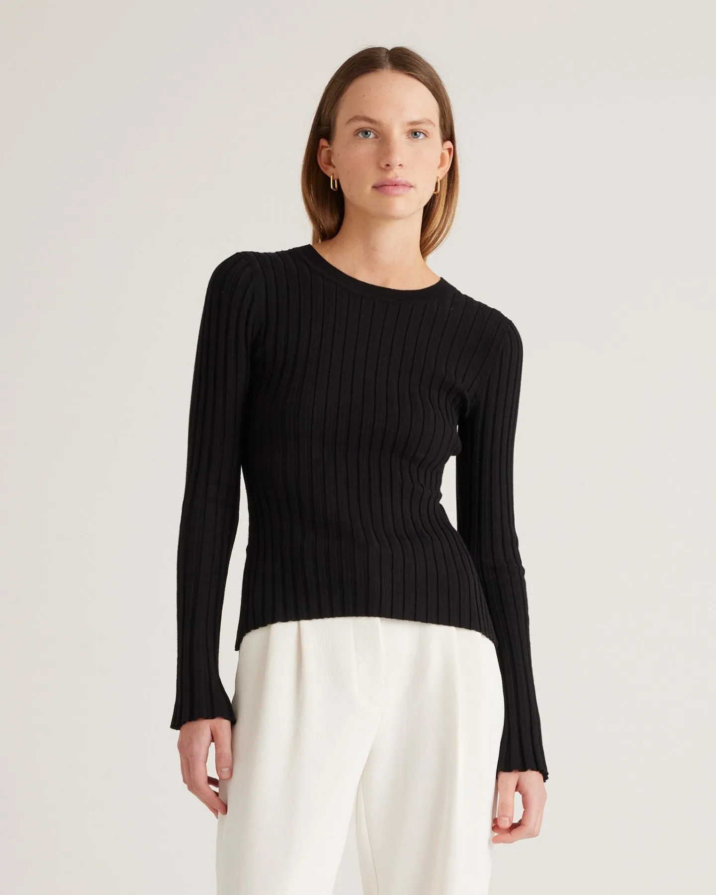 Cotton Cashmere Ribbed Long Sleeve Sweater