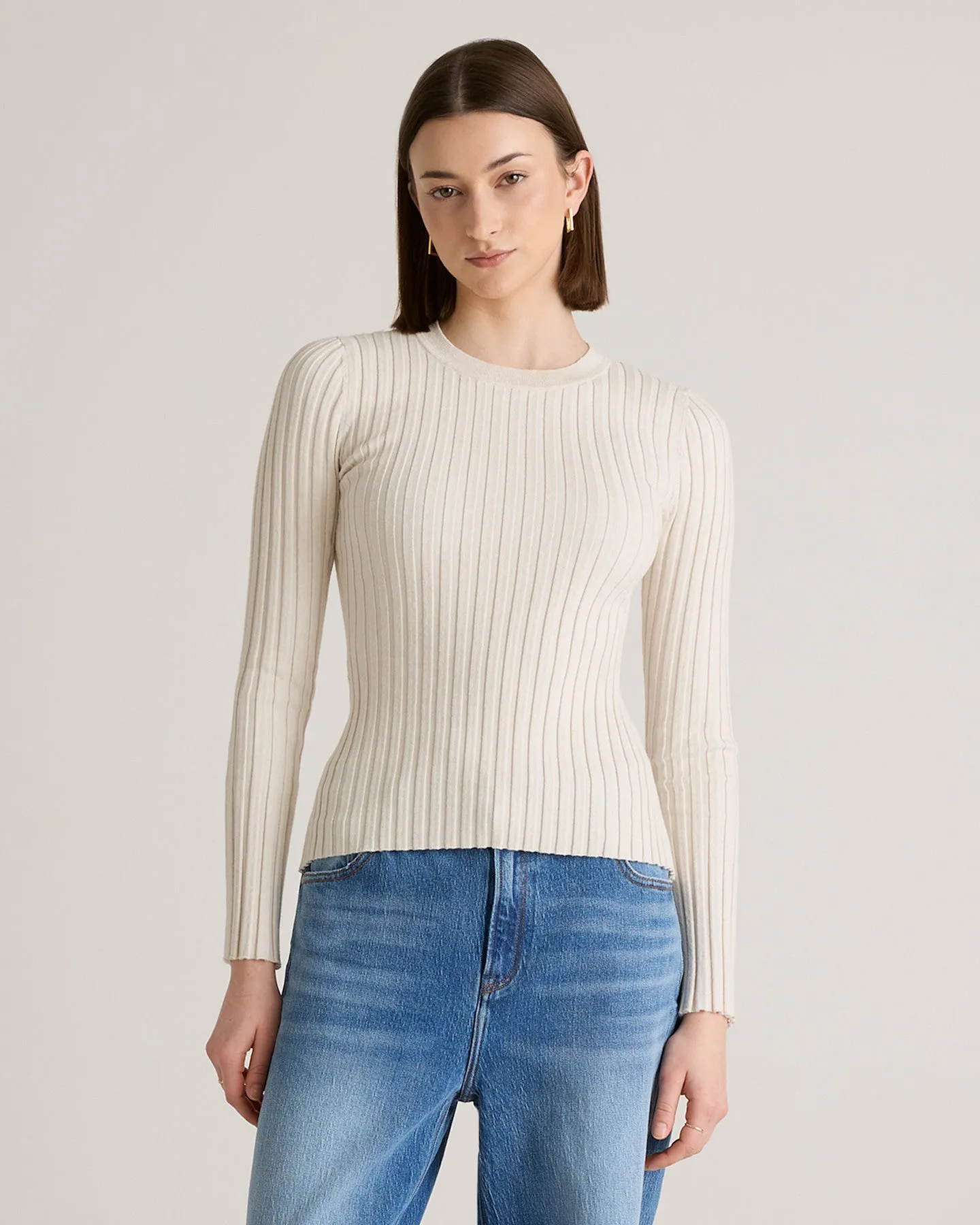 Cotton Cashmere Ribbed Long Sleeve Sweater
