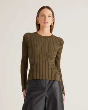 Cotton Cashmere Ribbed Long Sleeve Sweater