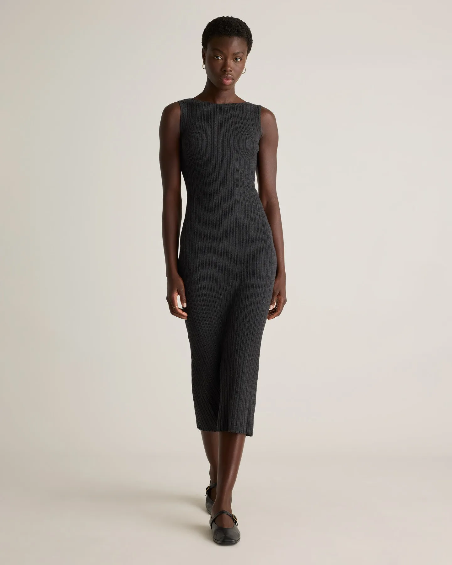 Cotton Cashmere Ribbed Sleeveless Midi Dress