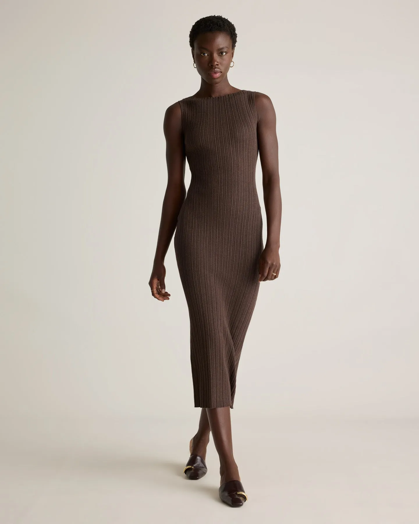 Cotton Cashmere Ribbed Sleeveless Midi Dress
