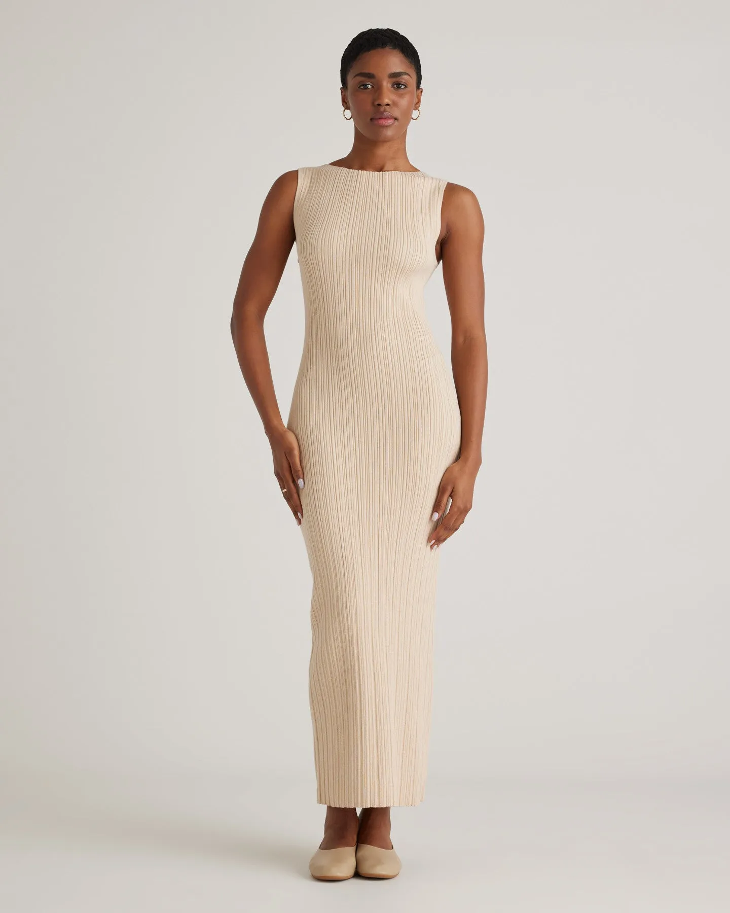 Cotton Cashmere Ribbed Sleeveless Midi Dress