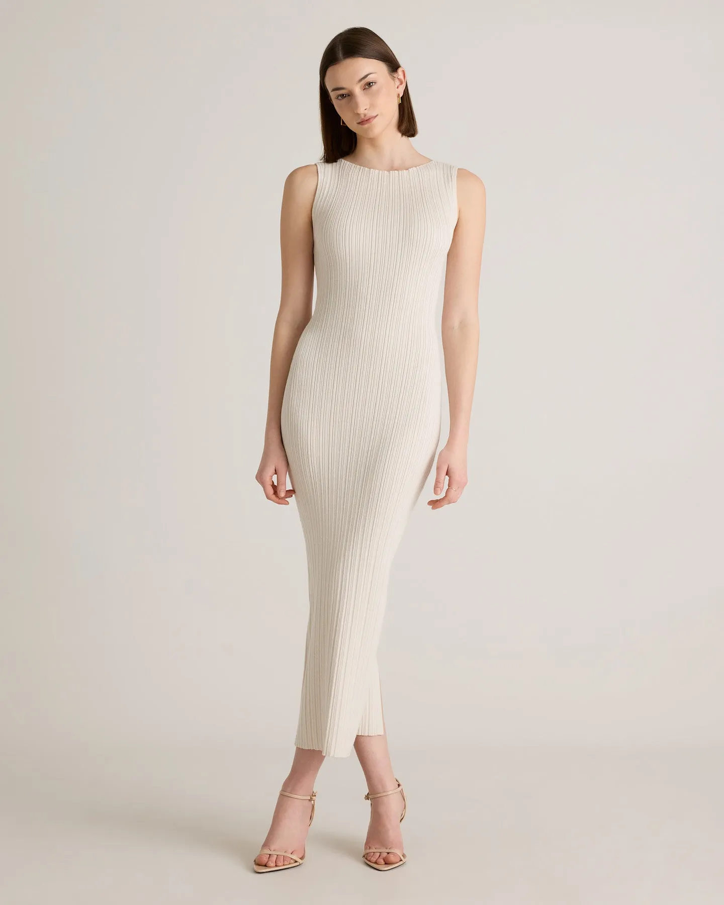 Cotton Cashmere Ribbed Sleeveless Midi Dress