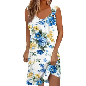 Cute Floral Fashion V-Neck Summer Dress Sleeveless Elegant Skirts