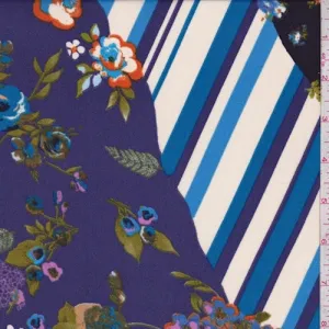 Dark Plum/Aqua Floral Patchwork Crepe Fabric