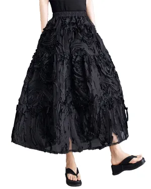 ellazhu Women's Skirt Pleated Loose Tulle A-line Summer GZ206 Black