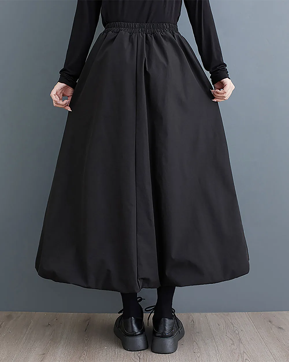 ellazhu Women's Skirt Wide Legs Elastic Waist Flowy Hem Pockets Solid Baggy Loose Oversize GZ265