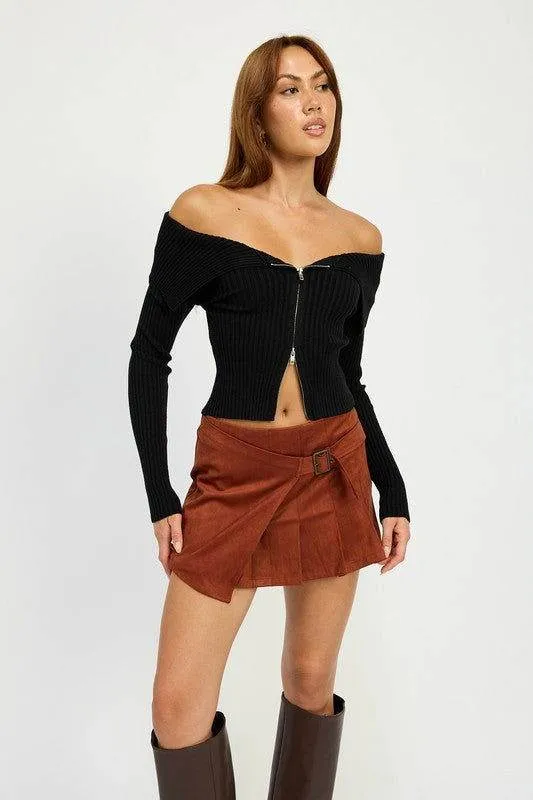 Emory Park Wrapped Buckle Belt Mini Skirt
