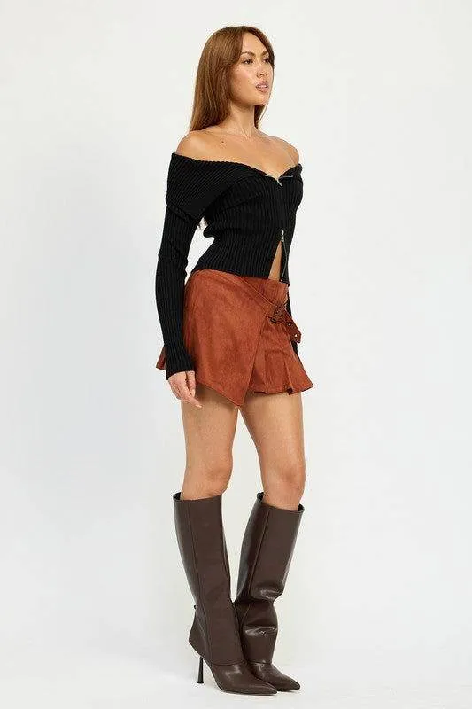 Emory Park Wrapped Buckle Belt Mini Skirt