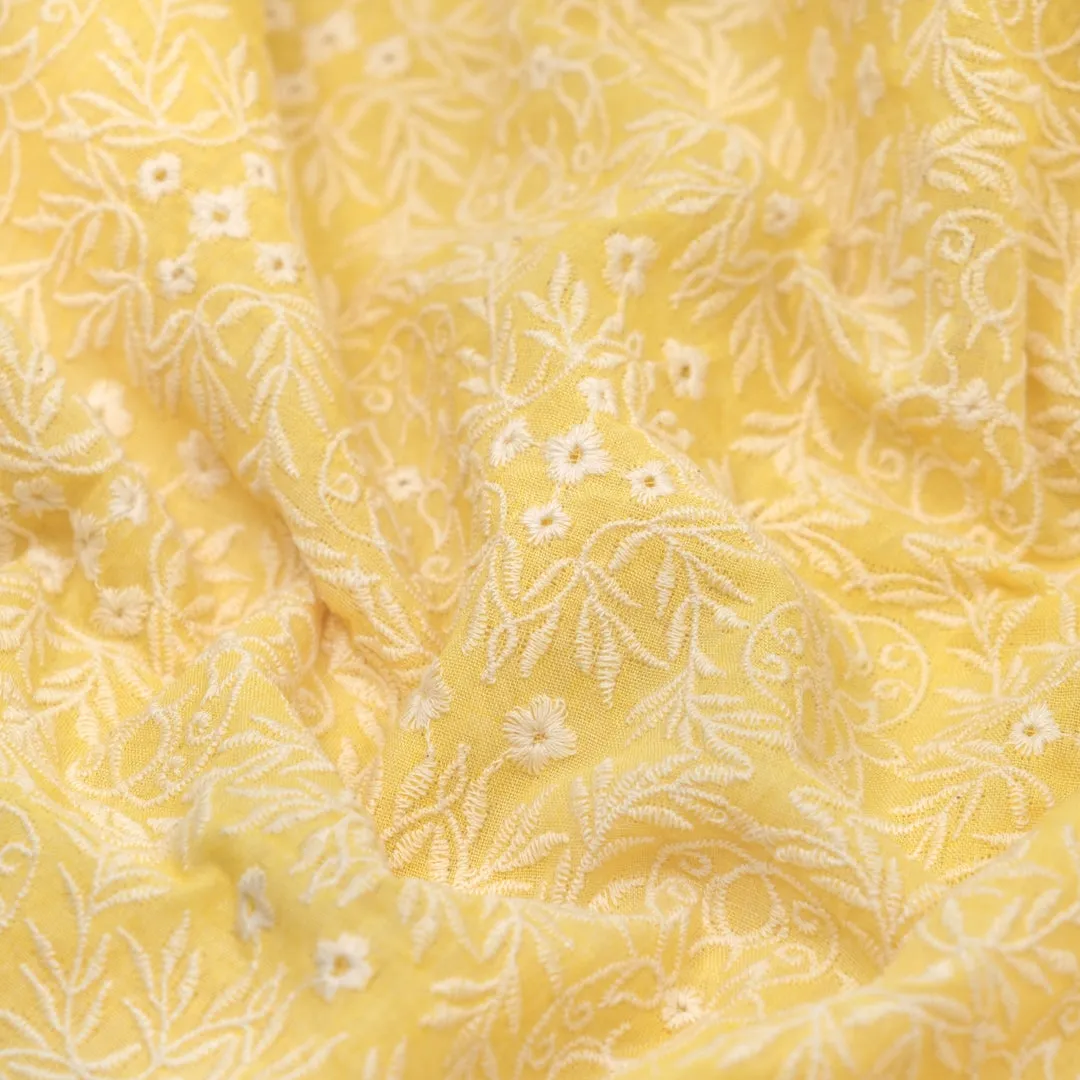 Enchanted Forest Embroidered Voile - Lemon Drop