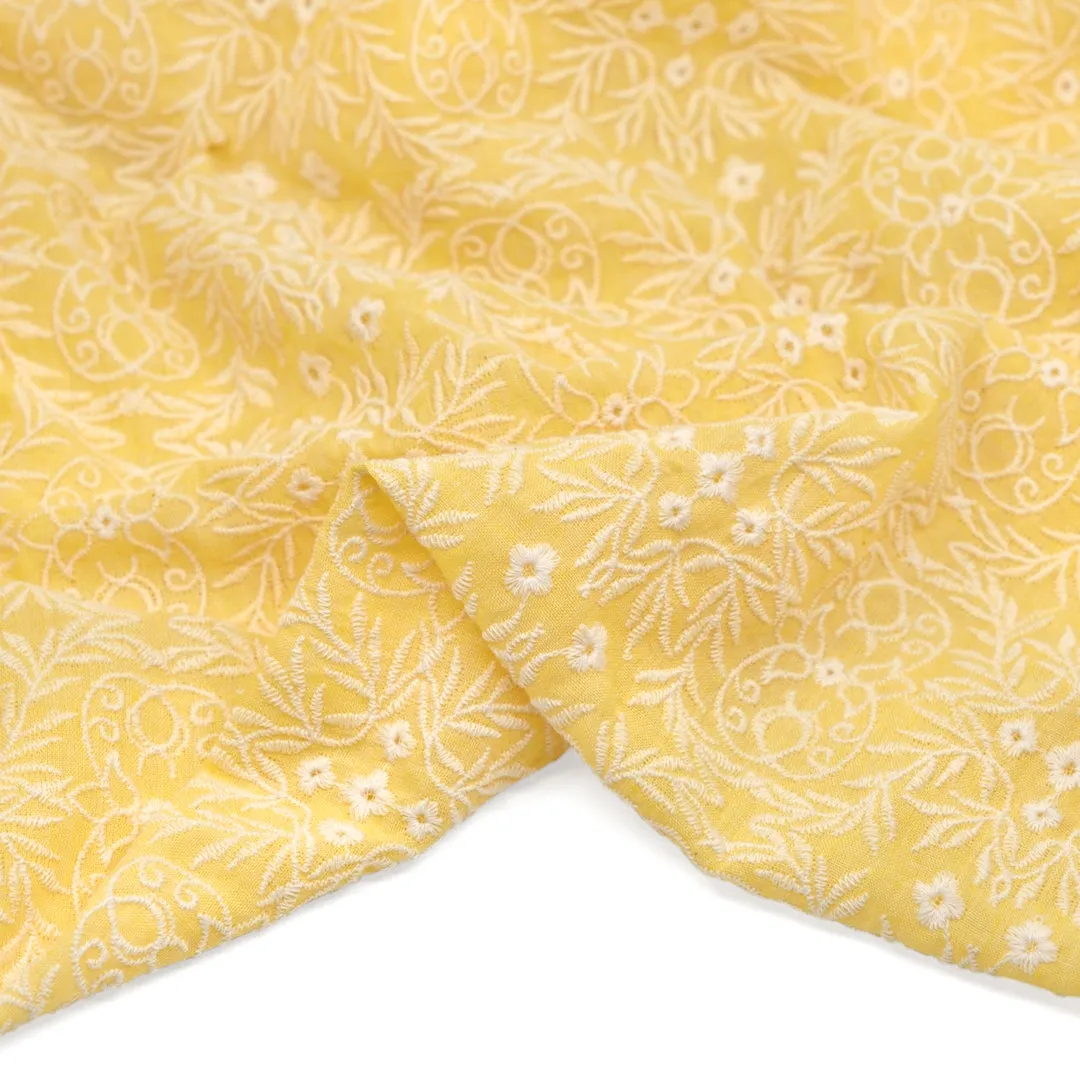 Enchanted Forest Embroidered Voile - Lemon Drop