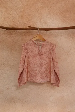 French Print Style Cotton Fay Girls Top - Rose Garden