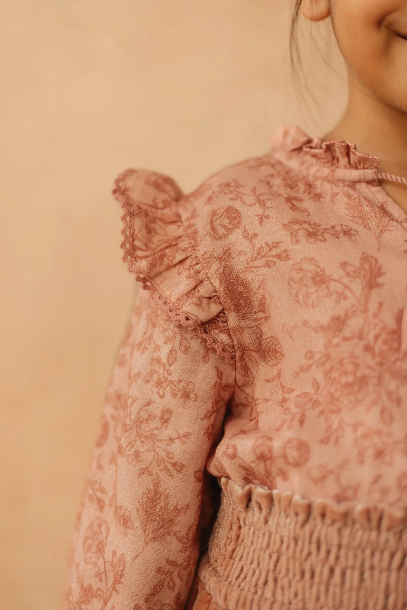 French Print Style Cotton Fay Girls Top - Rose Garden