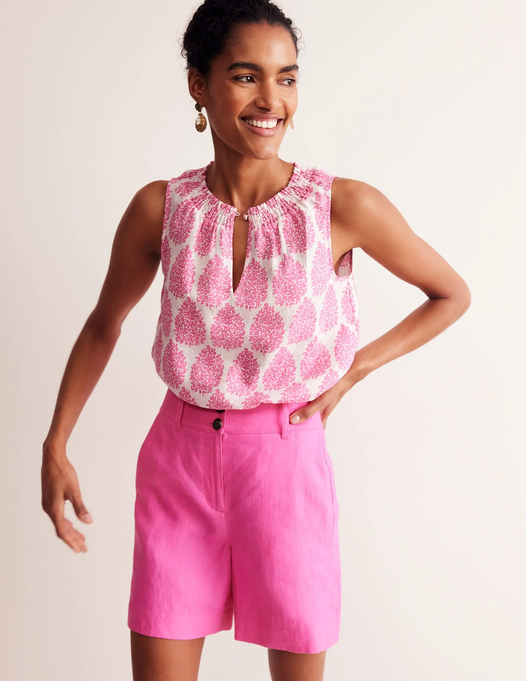 Georgia Linen Sleeveless Top-Sangria Sunset, Floret Paisley