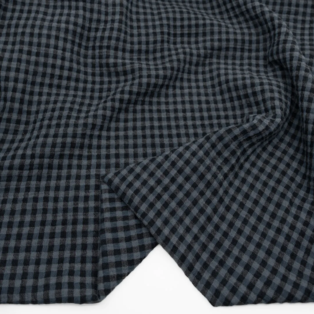 Gingham Organic Cotton Double Gauze - Ocean/Midnight Blue