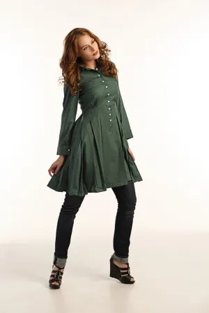 Green Pleated Button Down Dress