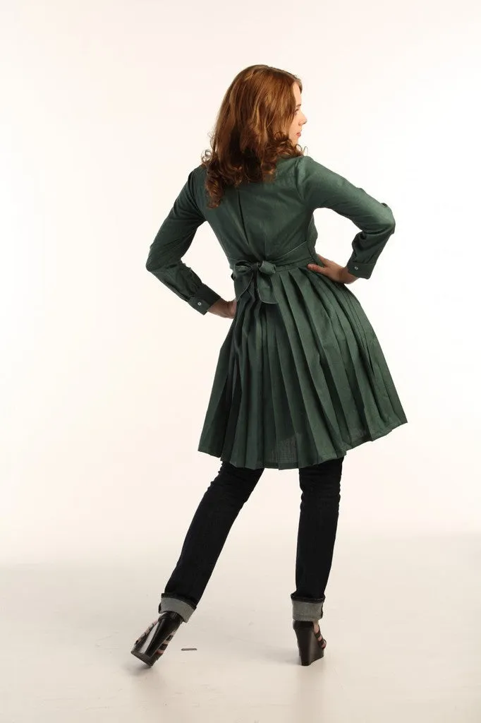 Green Pleated Button Down Dress