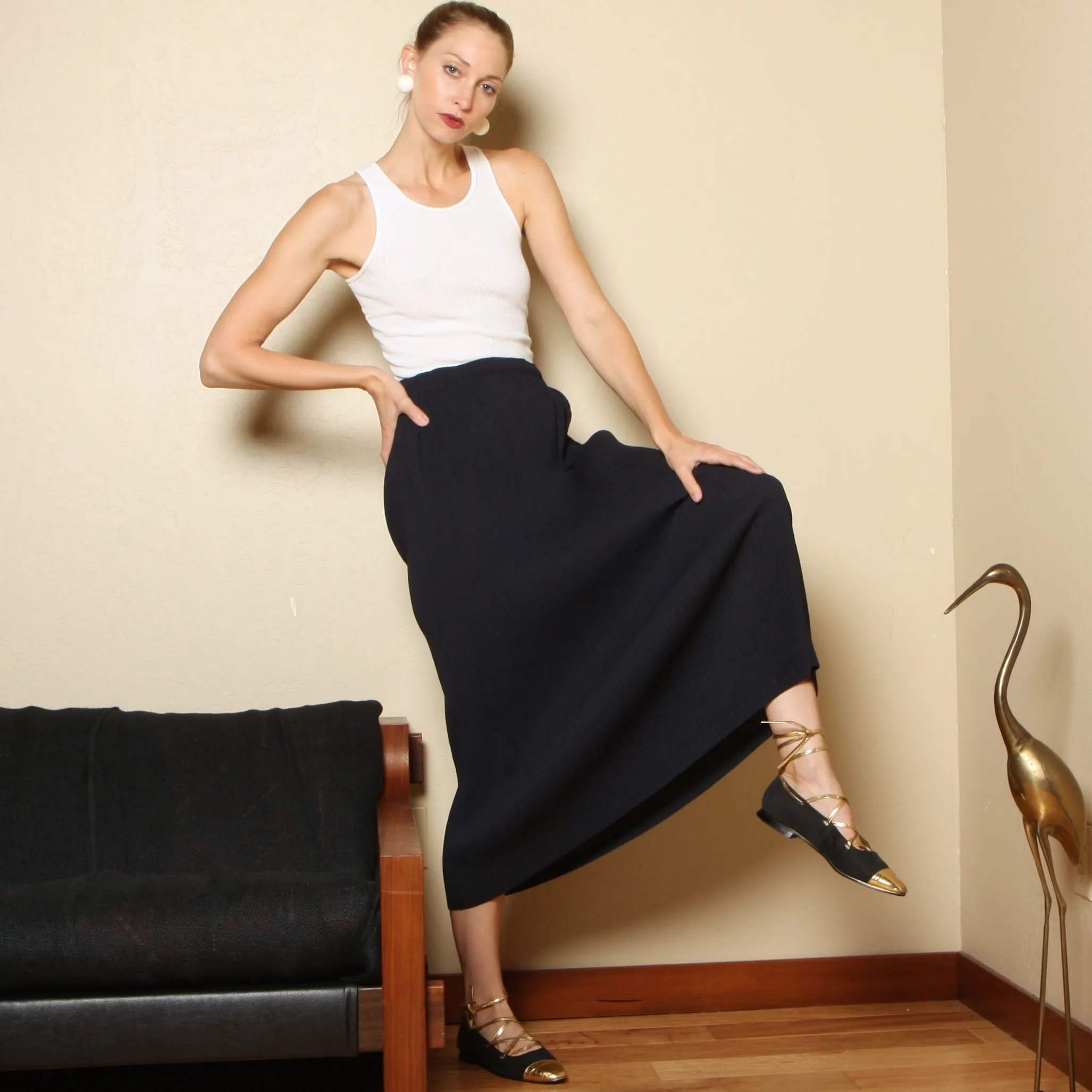 Issey Miyake Navy Pleat Skirt