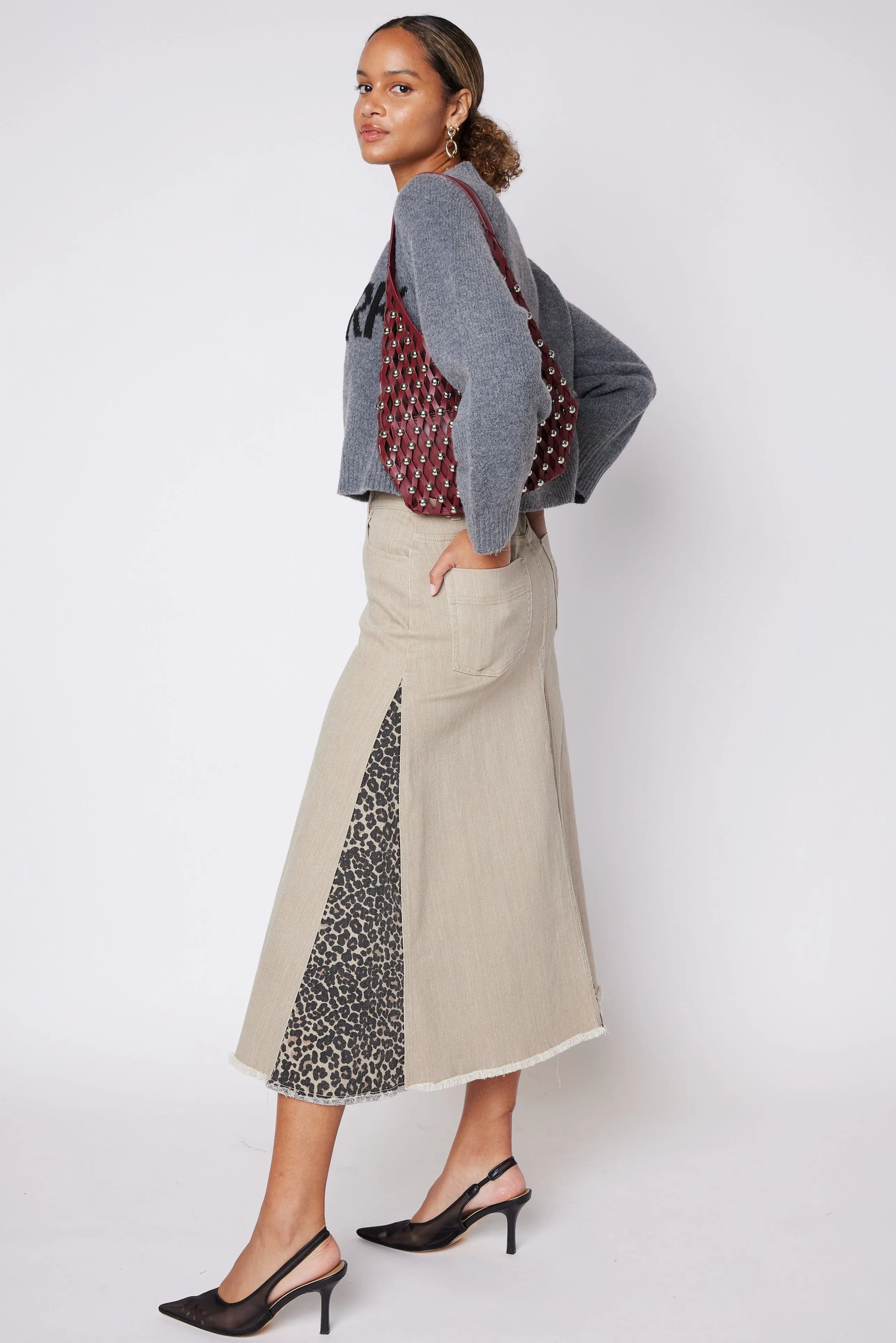Joyce Leopard Paneled Skirt