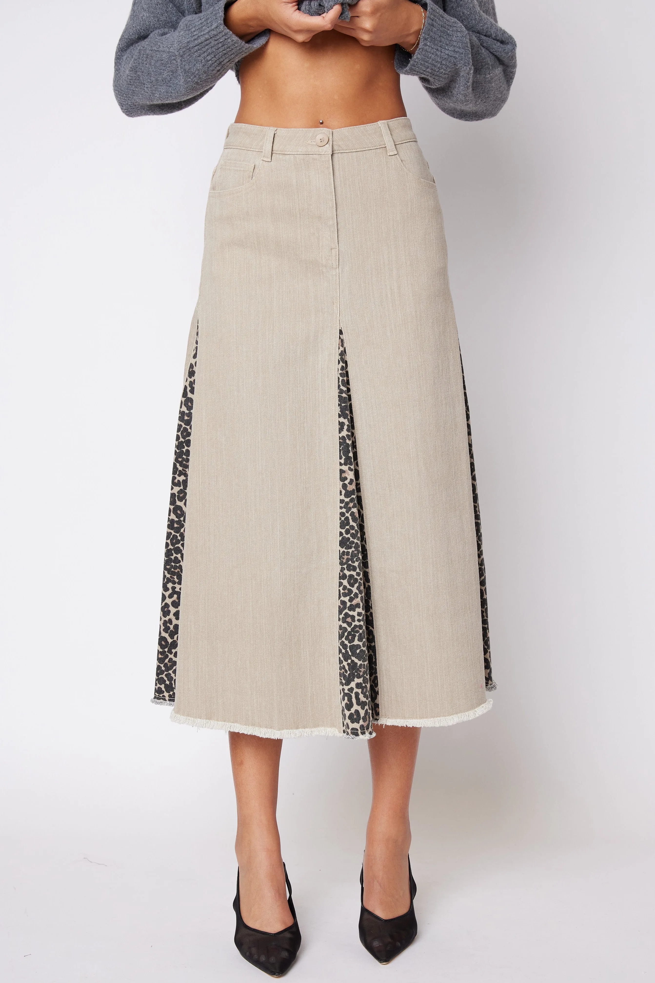 Joyce Leopard Paneled Skirt