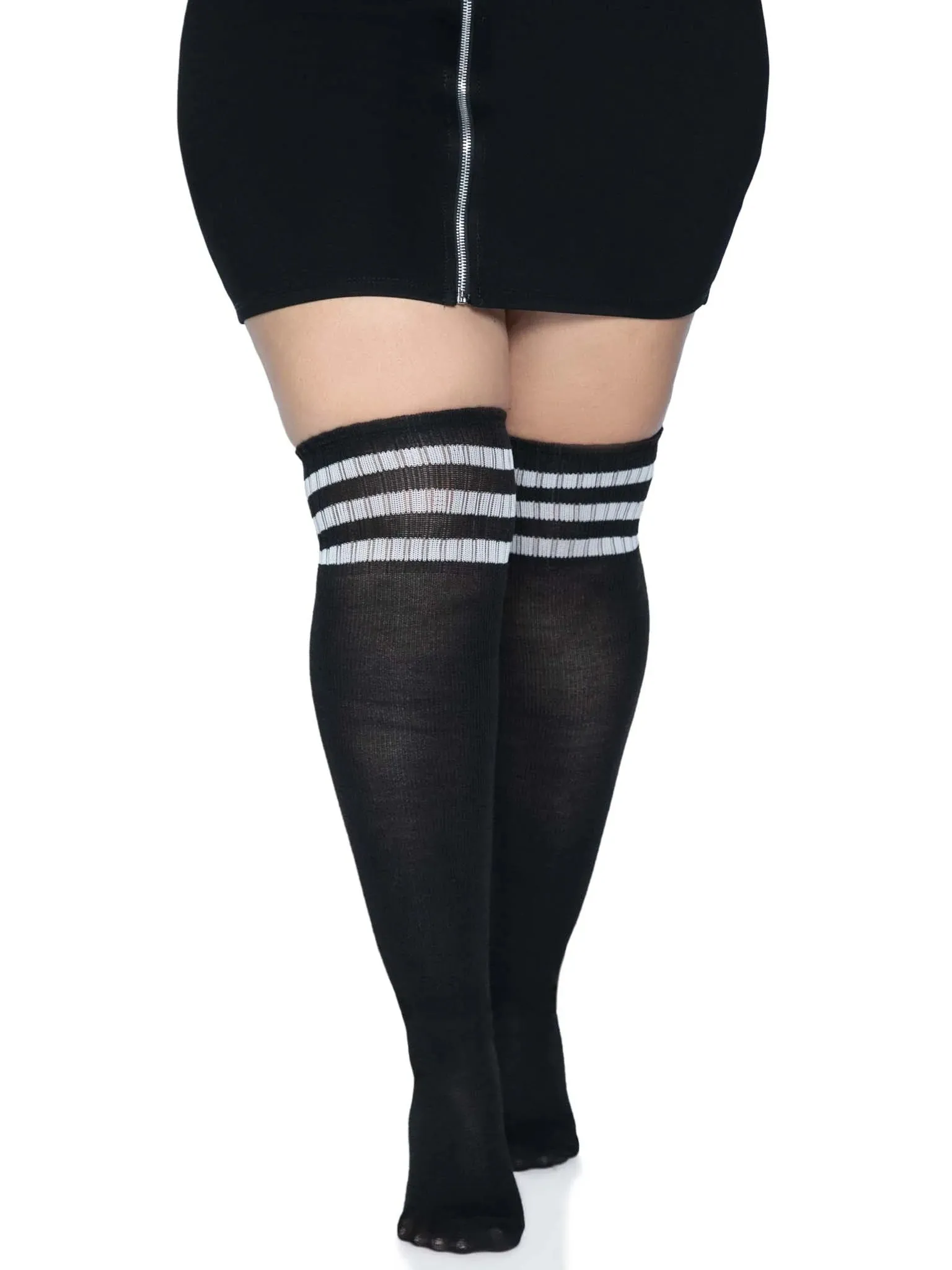 Leg Avenue Over the Knee Athletic Socks -1x/2x - Black/white