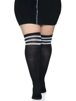 Leg Avenue Over the Knee Athletic Socks -1x/2x - Black/white