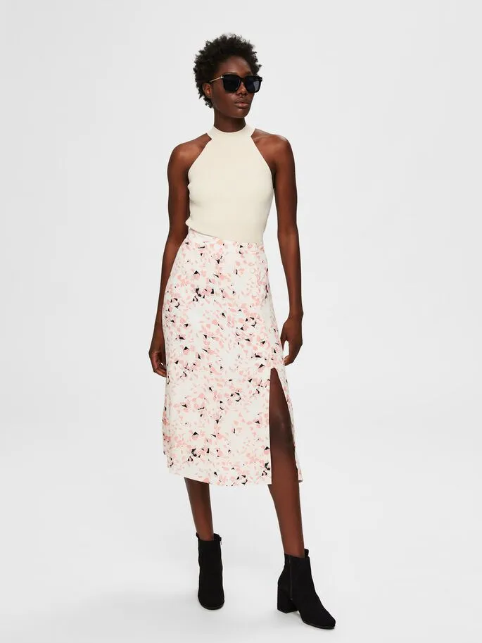 Light Pink Printed Midi Skirt