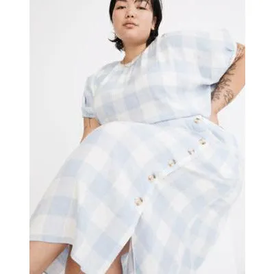 Linen-Blend Side-Button Midi Skirt | Gingham Check
