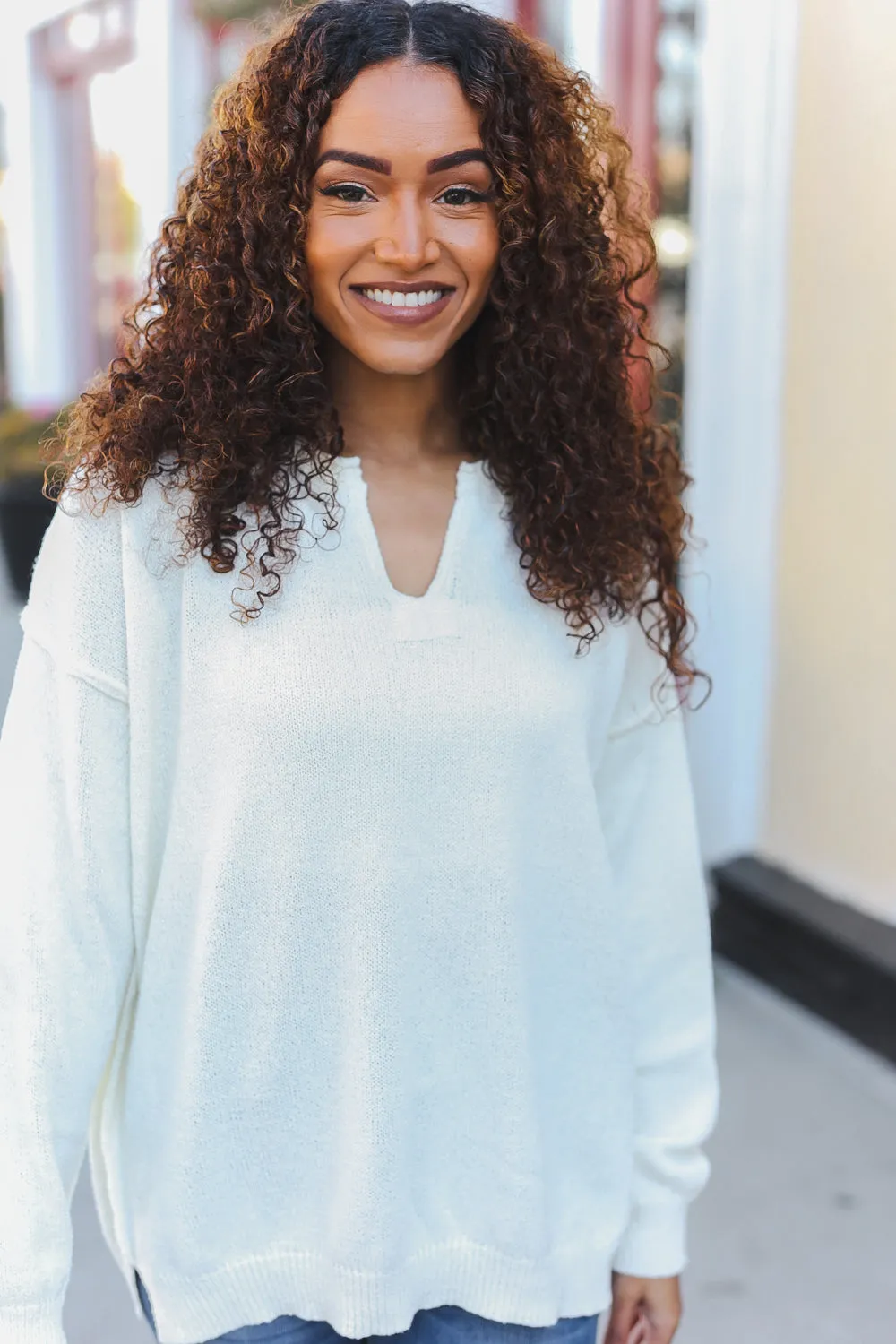 Lock Eyes Notch Neck Sweater • Ivory