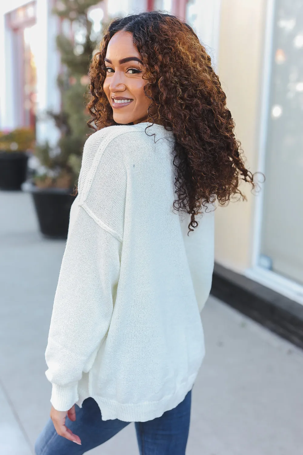 Lock Eyes Notch Neck Sweater • Ivory