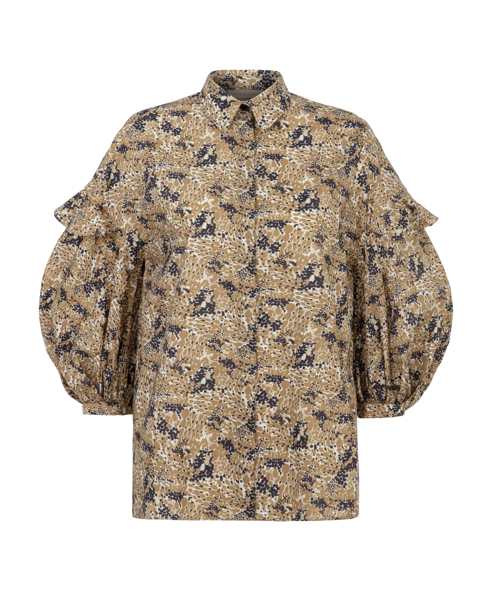 Machka Mixed Pattern Balloon Sleeve Shirt Camel