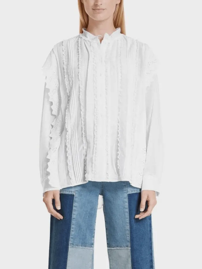 Marc Cain Collections T White Romantic Lace Blouse SC 51.07 W68 COL 100
