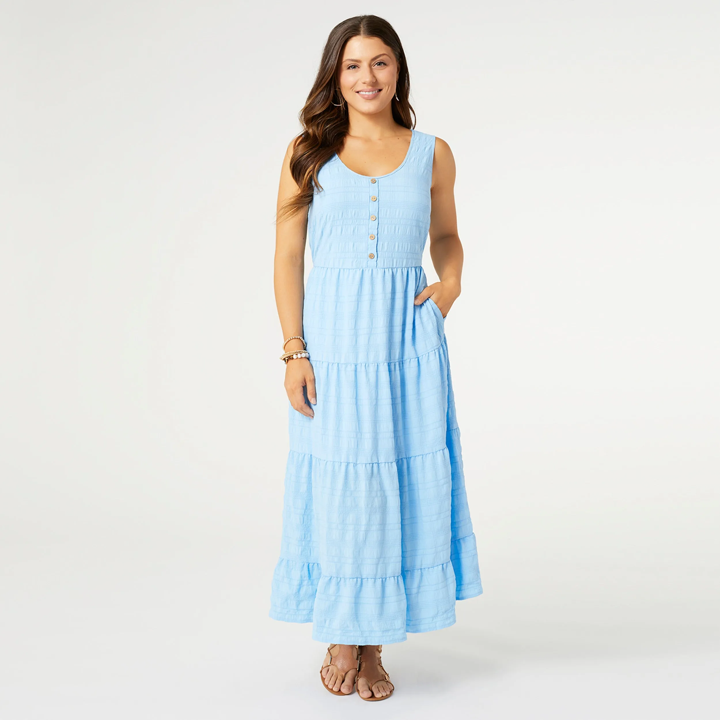 Meadow Gauze Tiered Tank Dress - Blue