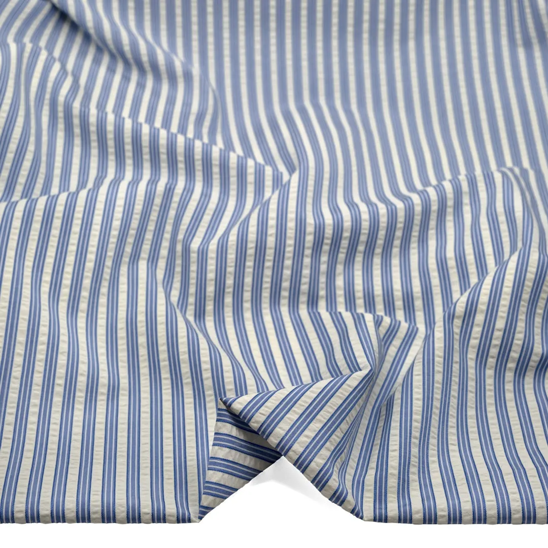 Medley Stripe Poly Cotton Seersucker - Cornflower