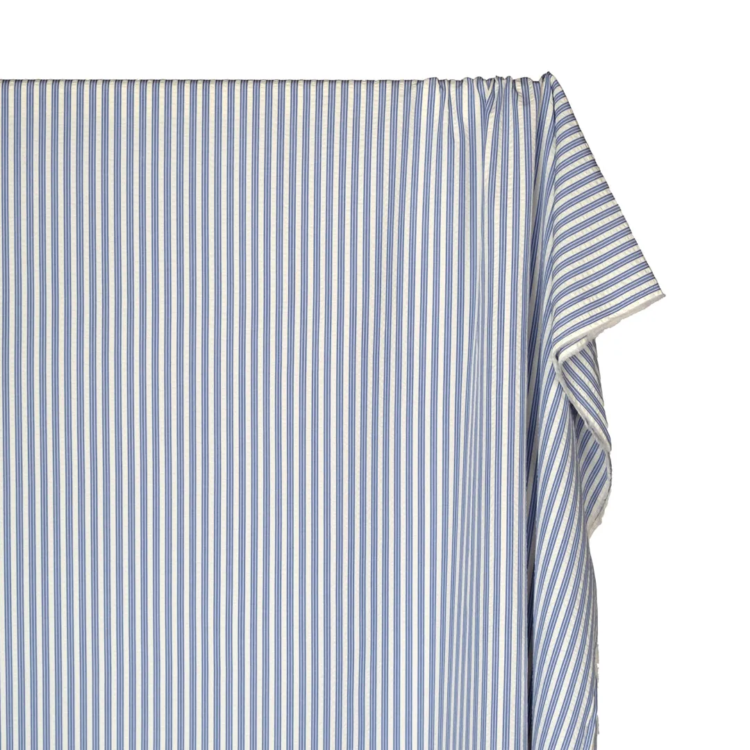 Medley Stripe Poly Cotton Seersucker - Cornflower