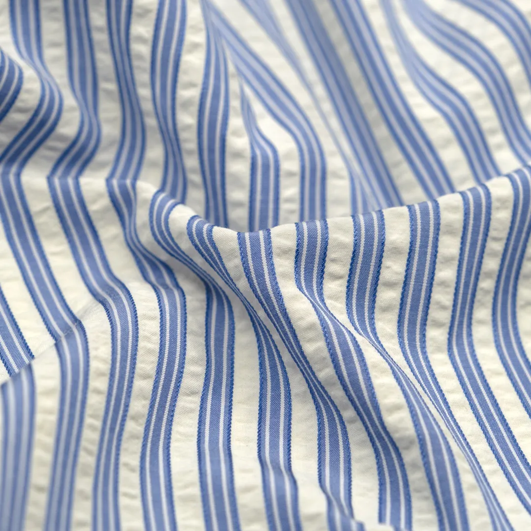 Medley Stripe Poly Cotton Seersucker - Cornflower