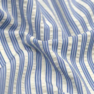 Medley Stripe Poly Cotton Seersucker - Cornflower