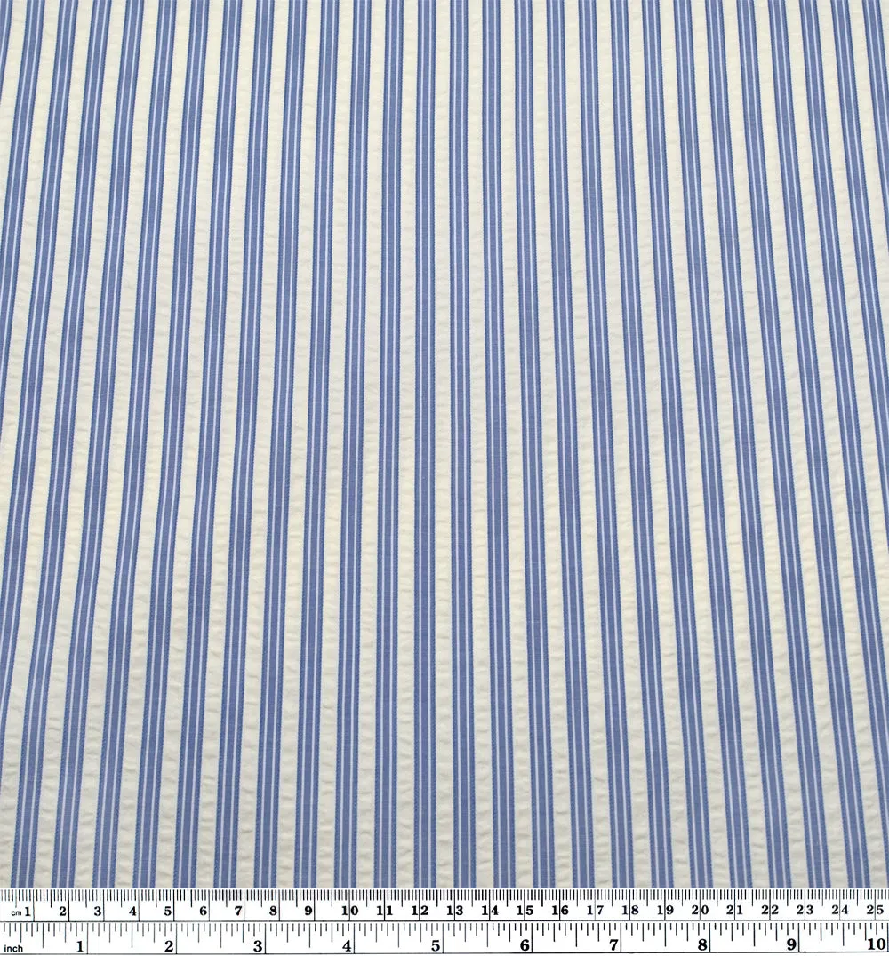 Medley Stripe Poly Cotton Seersucker - Cornflower