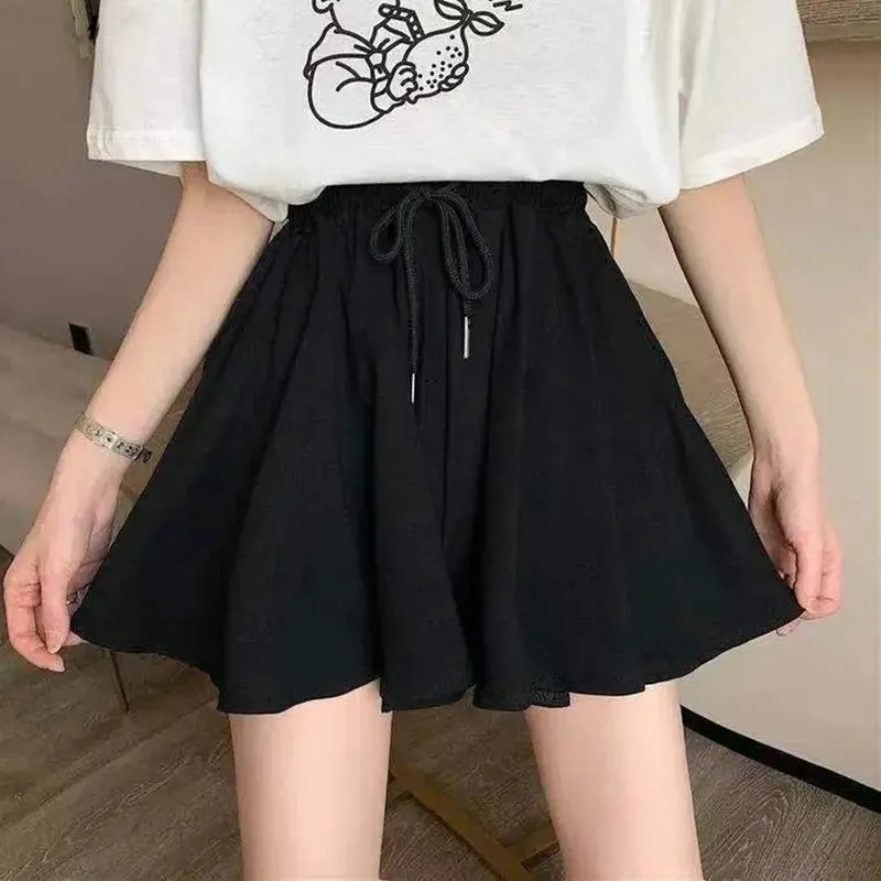 MEXZT 5Xl Summer Shorts Skirts Women High Waist Wide Leg Black